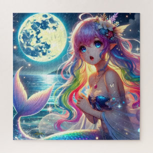 Anime Girl Zingende Maanlicht Pixie Regenboog Zeem Legpuzzel