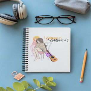 Anime Girl Zittend met getar & Muzieknoten-Aesthe Notitieboek