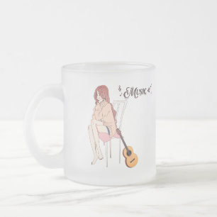 Anime Girl Zittend met gwt & Muzieknoten – Aesthe Matglas Koffiemok