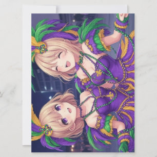 Anime Girls Mardi Gras Feestdagenkaart