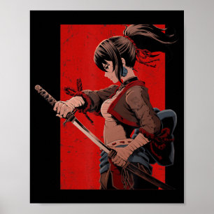Anime Girls Tiener Samurai Waifu Japans Otaku Kaw Poster