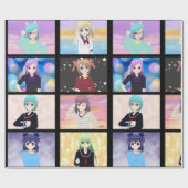 Anime Girls Wrapping Paper Cadeaupapier (Vlak)