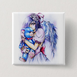 Anime gothic roze engel meisje met teddy vierkante button 5,1 cm