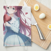 Anime harten Valentijnsdag Kitchen Towel Theedoek (Quarter Fold)