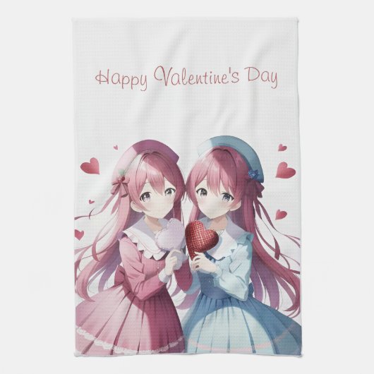 Anime harten Valentijnsdag Kitchen Towel Theedoek (Verticaal)