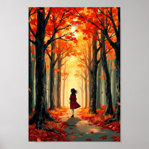 Anime herfst bos gouden licht wandkunst poster