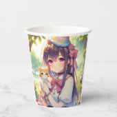 Anime Holding Kitten Meisje Verjaardag Papieren Bekers (Voorkant)