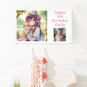 Anime Holding Kitten Meisje Verjaardag Spandoek (Insitu)