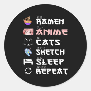 Anime japanse ramen schetsen kat Anime Lover Gir Ronde Sticker