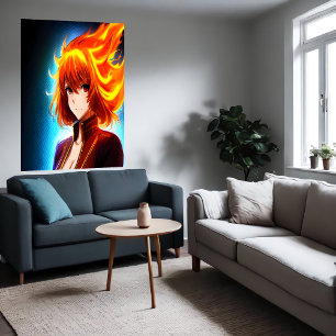 Anime jong oranje vlamhaar   AI Art. Poster