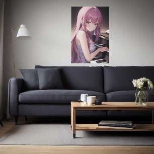 Anime jonge pianspeler   AI Art. Poster