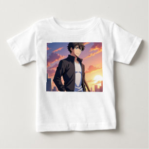 Anime Jongen bij Zonsondergang in de Stad – Stijlv