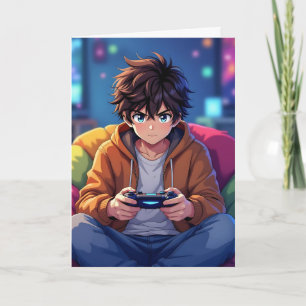 Anime-jongen die een videospel speelt Persoonlijke Kaart
