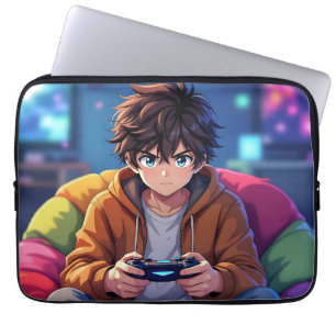 Anime-jongen die videogame speelt laptop sleeve