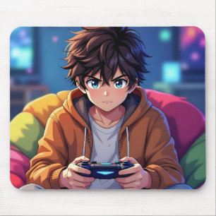 Anime-jongen die videogames speelt muismat
