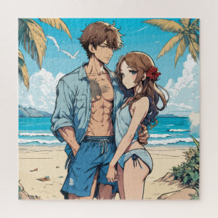 Anime jongen en meisje legpuzzel