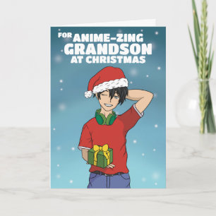 Anime Jongen Kerstmis Feestdagen Kaart