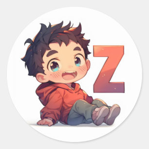 Anime Jongen met Letter Z is Schattig Ronde Sticker