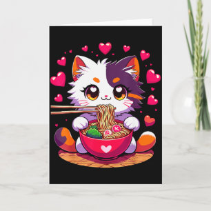 Anime kat eet ramennoedels met harten Valenti Kaart
