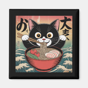 Anime Kat Eten Ramen Grappig Japans Retro Stijl Magneet