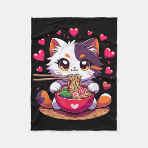 Anime Kat Eten Ramen Noedels Met Harten Valenti Fleece Deken