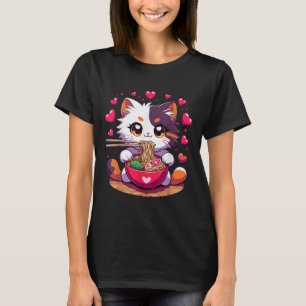 Anime Kat Eten Ramen Noedels Met Harten Valenti T-shirt