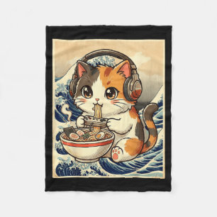 Anime Kat Ramen Gamer Japanse Kunst Retro Vintage  Fleece Deken