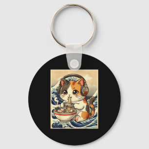 Anime Kat Ramen Gamer Japanse Kunst Retro Vintage Sleutelhanger