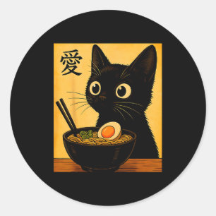 Anime Kat Ramen Japanse Grappige Grafische T-shirt Ronde Sticker