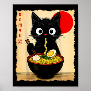 Anime Kat Ramen Japanse Grappige Kat Grafische T-s Poster