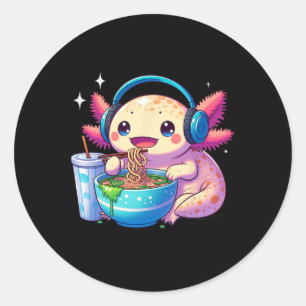 Anime Kawaii Axolotl Eet Ramen Noedels Kids Tee Ronde Sticker