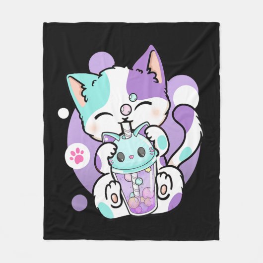 Anime Kawaii Cat Boba Fleece Deken (Voorkant)
