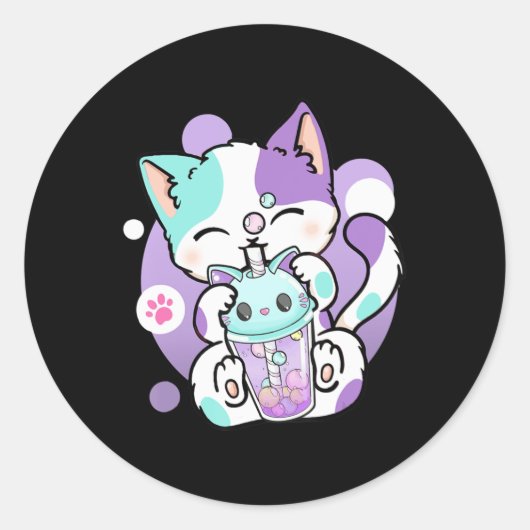 Anime Kawaii Cat Boba Ronde Sticker (Voorkant)