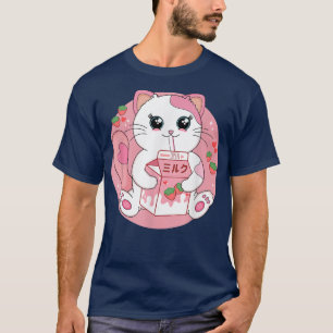 Anime Kawaii Cat Strawberry Milk Women Mannen Teen T-shirt