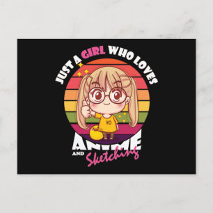 Anime Kawaii Girl   voor Anime & Sketching Lover Briefkaart