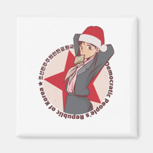 Anime KerstSweater - Cute Korean Girl Santa Ha Magneet