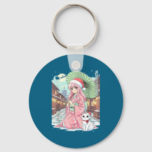 Anime Kimono Meisje Kerstmis Japan Kat Xmas Japan Sleutelhanger