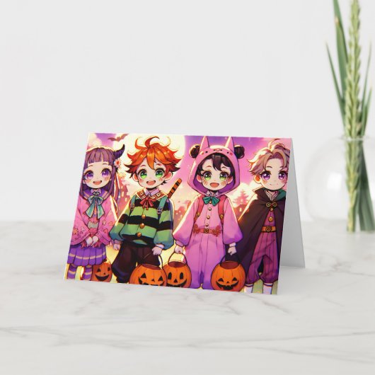 Anime Kinderen in Halloween Kaart (Voorkant)
