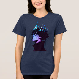 Anime King Gothic Male Portrait with Blue Crown Tri-Blend Shirt