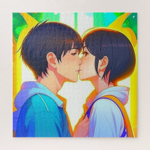 Anime Kiss Jongen en meisje in liefde Legpuzzel