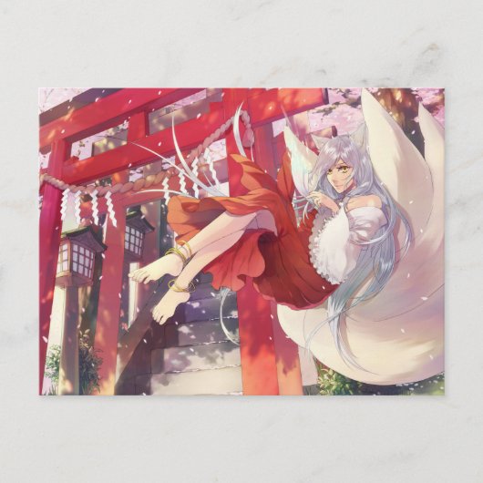 Anime Kitsune Girl Briefkaart (Voorkant)