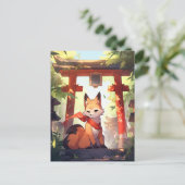 Anime Kitsune Leuke Fox Fantasy Kunst Briefkaart (Staand voorkant)