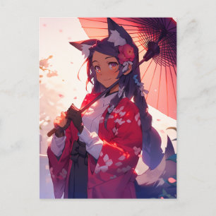 Anime Kitsune Meisje Leuke Fox Fantasy Kunst Briefkaart