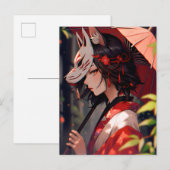 Anime Kitsune Meisje Leuke Fox Fantasy Kunst Briefkaart (Voorkant / Achterkant)