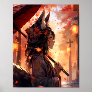Anime Kitsune Meisje Leuke Fox Fantasy Kunst Poster