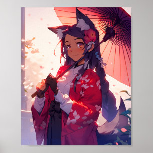Anime Kitsune Meisje Leuke Fox Fantasy Kunst Poster