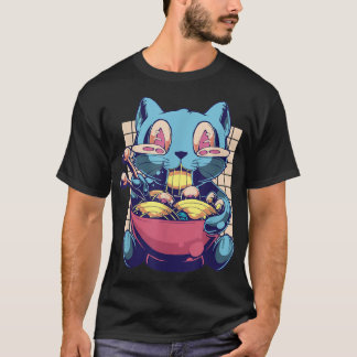Anime Kuwaii Cat Eat Ramen Vaporwave 90's Aestheti T-shirt