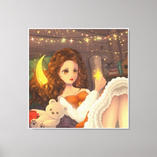 Anime Lief Meisje in Vintage stijl Canvasprint Canvas Afdruk (Voorkant)