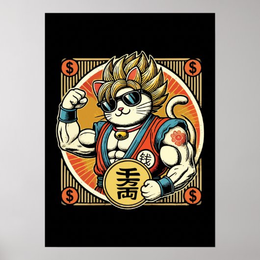 Anime Maneki Neko Lucky Cat, Succes Geld Poster (Voorkant)