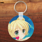 Anime manga blond groen-ogen meisje hart sleutelhanger (Voorkant)